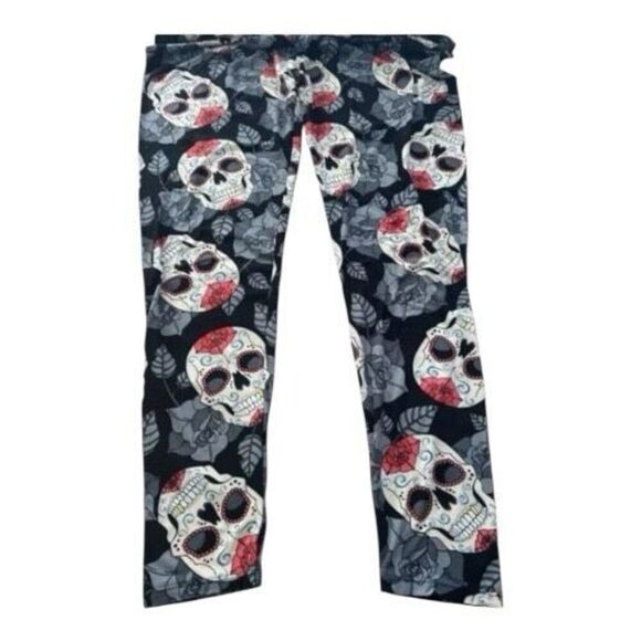 Women Black Gothic Rose & Skull Print Leggings Plus Size 3X-5X Pull On - Picture 6 of 10